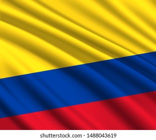 Background with 3d waving flag of Colombia