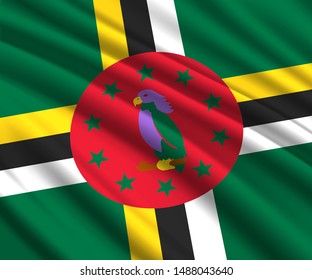 Background with 3d waving flag of Dominica