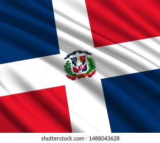 Background with 3d waving flag of Dominican Republic