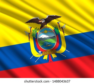 Background with 3d waving flag of Ecuador