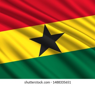 Background with 3d waving flag of Ghana