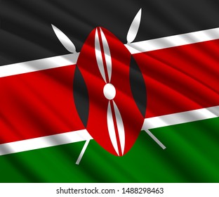 Background with 3d waving flag of Kenya