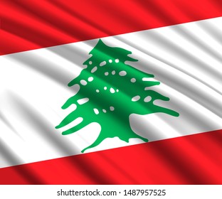 Background with 3d waving flag of Lebanon