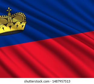 Background with 3d waving flag of Liechtenstein