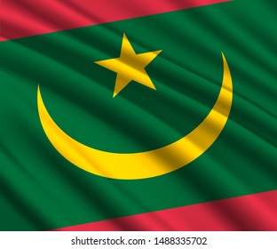 Background with 3d waving flag of Mauritania