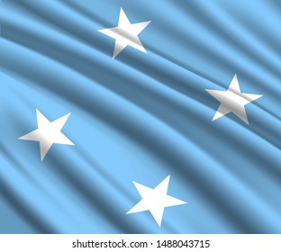 Background with 3d waving flag of Micronesia