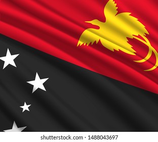 Background with 3d waving flag of Papua New Guinea