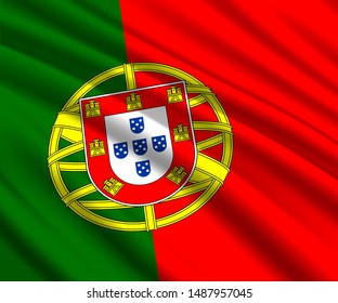 Background with 3d waving flag of Portugal
