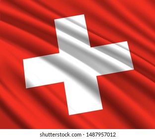 Background with 3d waving flag of Switzerland