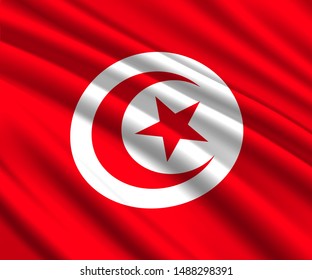 Background with 3d waving flag of Tunisia
