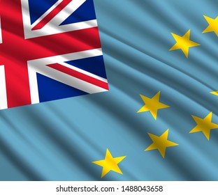 Background with 3d waving flag of Tuvalu