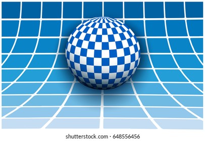 Background 3d white and blue with checkered sphere, vector illustration