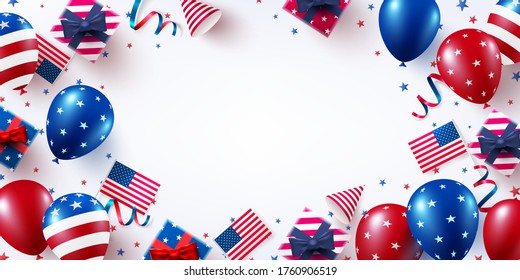 Background for 4th of July with copy space.USA independence day celebration with American balloons flag.USA 4th of July promotion advertising banner template for Brochures,Poster or Banner