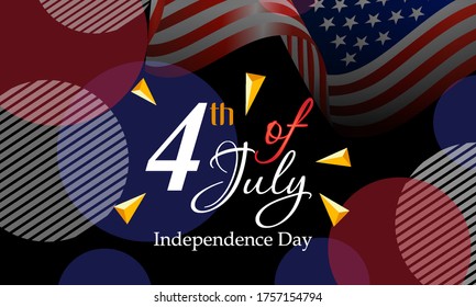 Background 4th of July, USA Independence day. Colorful patriotic template for greeting card, flyer, poster, banner. Decorated with american themed flags. Vector illustration.