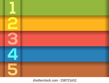 Background with 5 colorful horizontal stripes with numbers and enough copyspace not only for your infographic