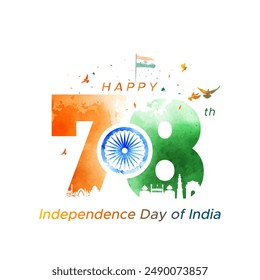 Background of 78th Independence day of India. Freedom celebration greeting card.