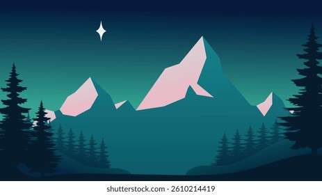 BACKGROUND 94 WITH THE THEME OF COLD NATURE VIEWS AND ACCOMPANIED ILLUSTRATIONS OF HILLS AND PINE FORESTS