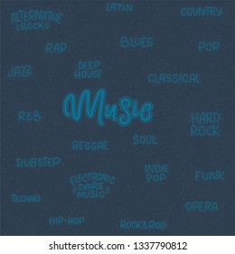 Background about music. Hand drawn vintage illustration with doodle and lettering for print on t-shirts and bags, stationary or as a poster. Vector