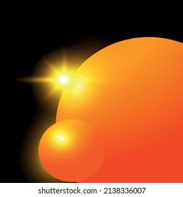 background about planets with very bright sunlight in black and orange colors, vector file