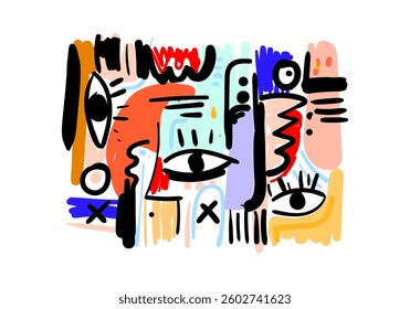 Background abstract art illustration featuring a stylized face with fluid lines and expressive shapes.