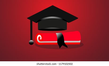 Background abstract beige education graduation cap diploma red bow
