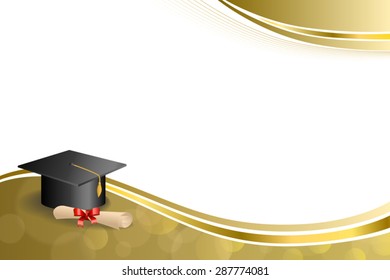 Background abstract beige education graduation cap diploma red bow gold frame illustration vector