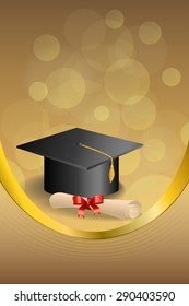 Background abstract beige education graduation cap diploma red bow frame vertical gold ribbon illustration vector