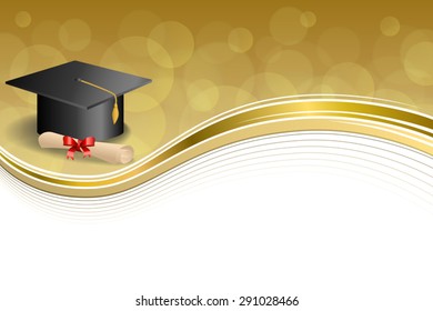 Background abstract beige education graduation cap diploma red bow gold frame illustration vector