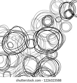 Background with abstract black curved circles and forms