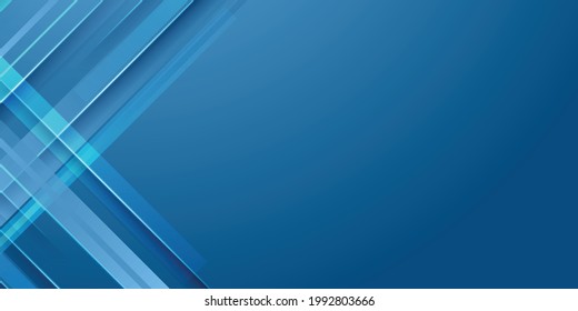 Background Abstract In Blue Color With Modern Corporate Concept. Blue Dynamic Tech Background For Banner, Flier, Presentation Design. Overlap 3d Geometric Shapes Vector Illustration