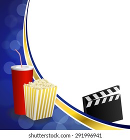 Background abstract blue gold drink popcorn movie clapper board frame illustration vector