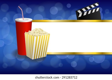 Background abstract blue gold red drink popcorn movie clapper board stripes frame illustration vector
