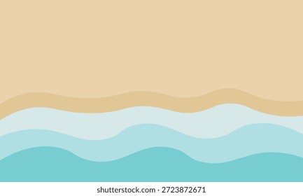 Un fondo con un océano azul abstracto, con líneas onduladas, una playa de arena, 