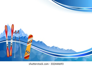 Background abstract blue ski snowboard red orange winter sport frame illustration vector