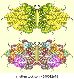 Background with abstract butterflies with colorful pattern; vector illustration.
