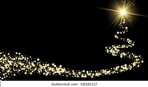 Background with abstract Christmas tree and stars. Vector illustration.