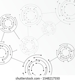Background from abstract circles connected by dots and lines. Vector illustration.