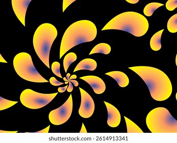 Background of abstract colorful shining yellow fractal shapes on background. Colorful water splash background.