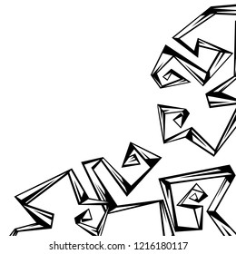 Background of abstract curls with corners. Stylized geometrical ornament in cartoon style.
