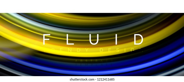 Background abstract design, flowing mixing liquid color waves on black, vector illustration