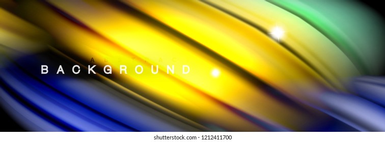 Background abstract design, flowing mixing liquid color waves on black, vector illustration