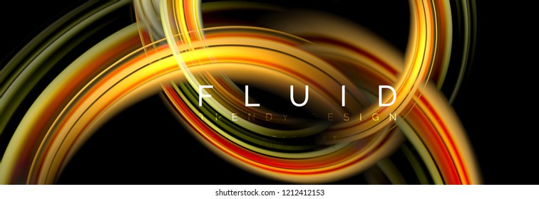 Background abstract design, flowing mixing liquid color waves on black, vector illustration