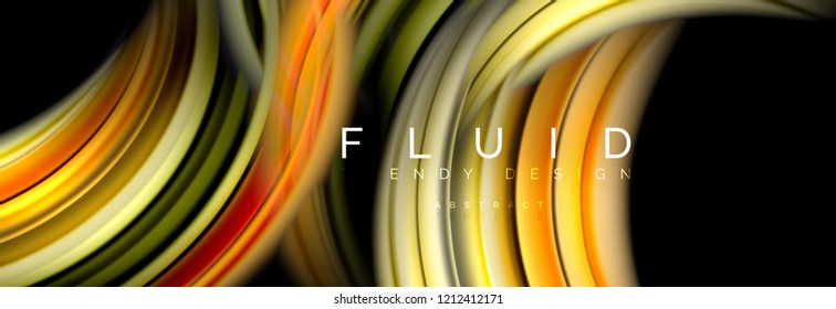 Background abstract design, flowing mixing liquid color waves on black, vector illustration