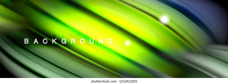 Background abstract design, flowing mixing liquid color waves on black, vector illustration