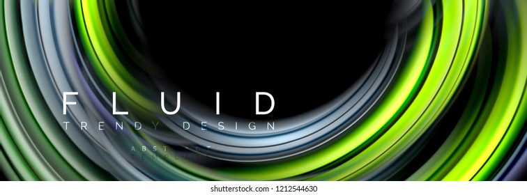 Background abstract design, flowing mixing liquid color waves on black, vector illustration
