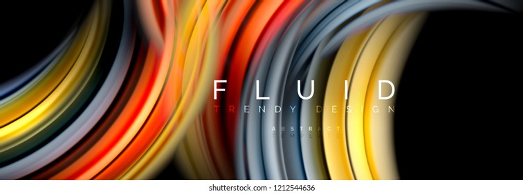 Background abstract design, flowing mixing liquid color waves on black, vector illustration
