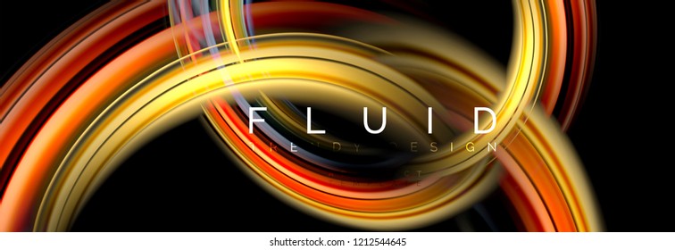 Background abstract design, flowing mixing liquid color waves on black, vector illustration