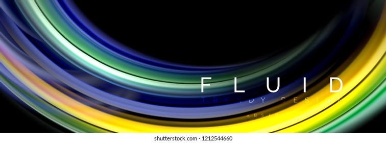 Background abstract design, flowing mixing liquid color waves on black, vector illustration