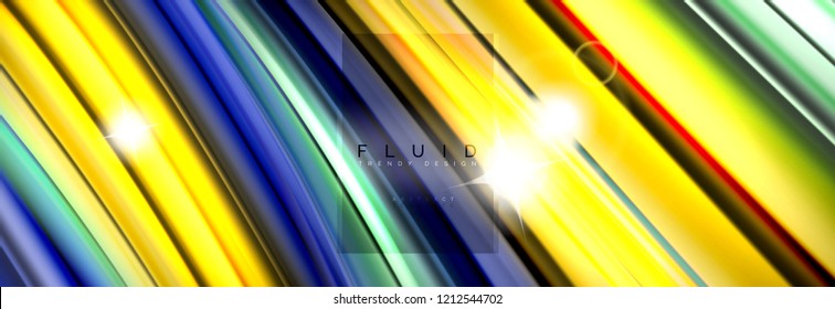 Background abstract design, flowing mixing liquid color waves on black, vector illustration