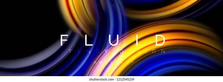 Background abstract design, flowing mixing liquid color waves on black, vector illustration